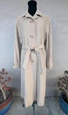💜Vintage Beige Wool-Blend Long Coat with Belt